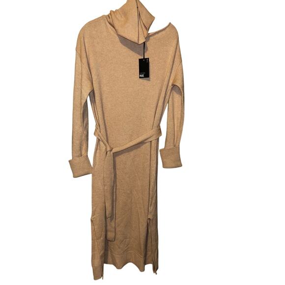 Paige Raundi Womens M Camel Shoulder Cutout Ribbed Wool Blend Sweater Dress NWT - Picture 3 of 14